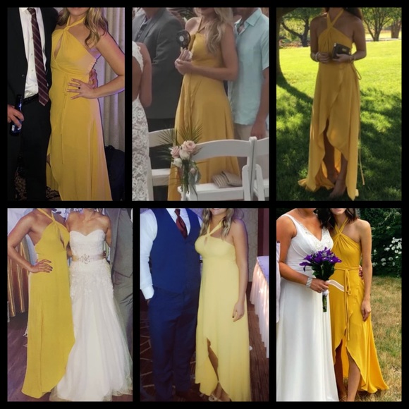 Lulu’s Golden Yellow Halter Wrap Gauzy Maxi Dress - Picture 4 of 6